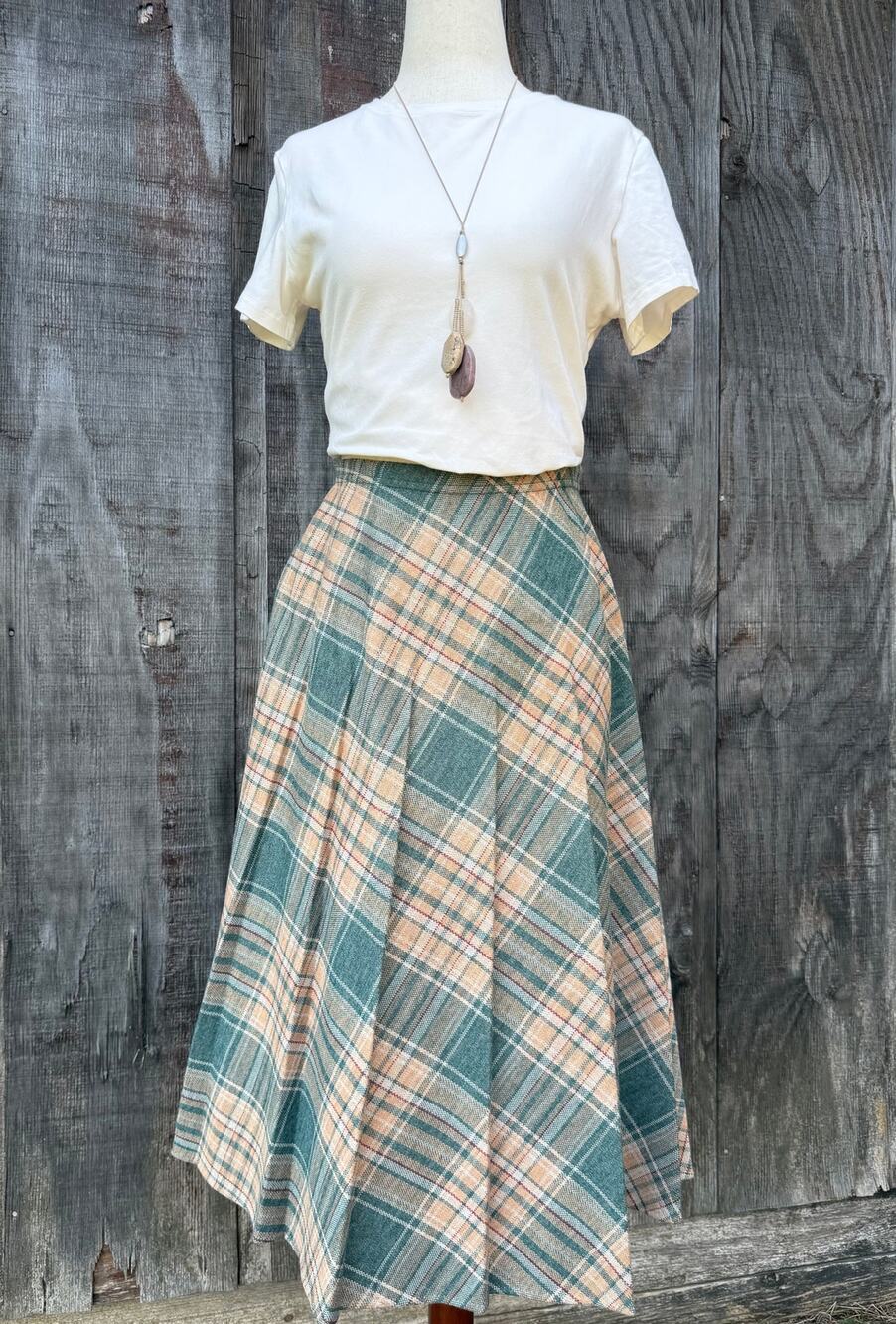 Vintage 70s Plaid Wool Full Skirt